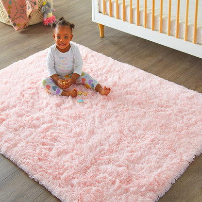 Ophanie Light Pink Area Rugs for Bedroom Girls, 4x6 Fluffy Fuzzy Furry Shag Carpet, Plush Soft Cute Kids Baby Shaggy Bedside Indoor Floor Rug for Teen Dorm Home Decor Aesthetic, Nursery