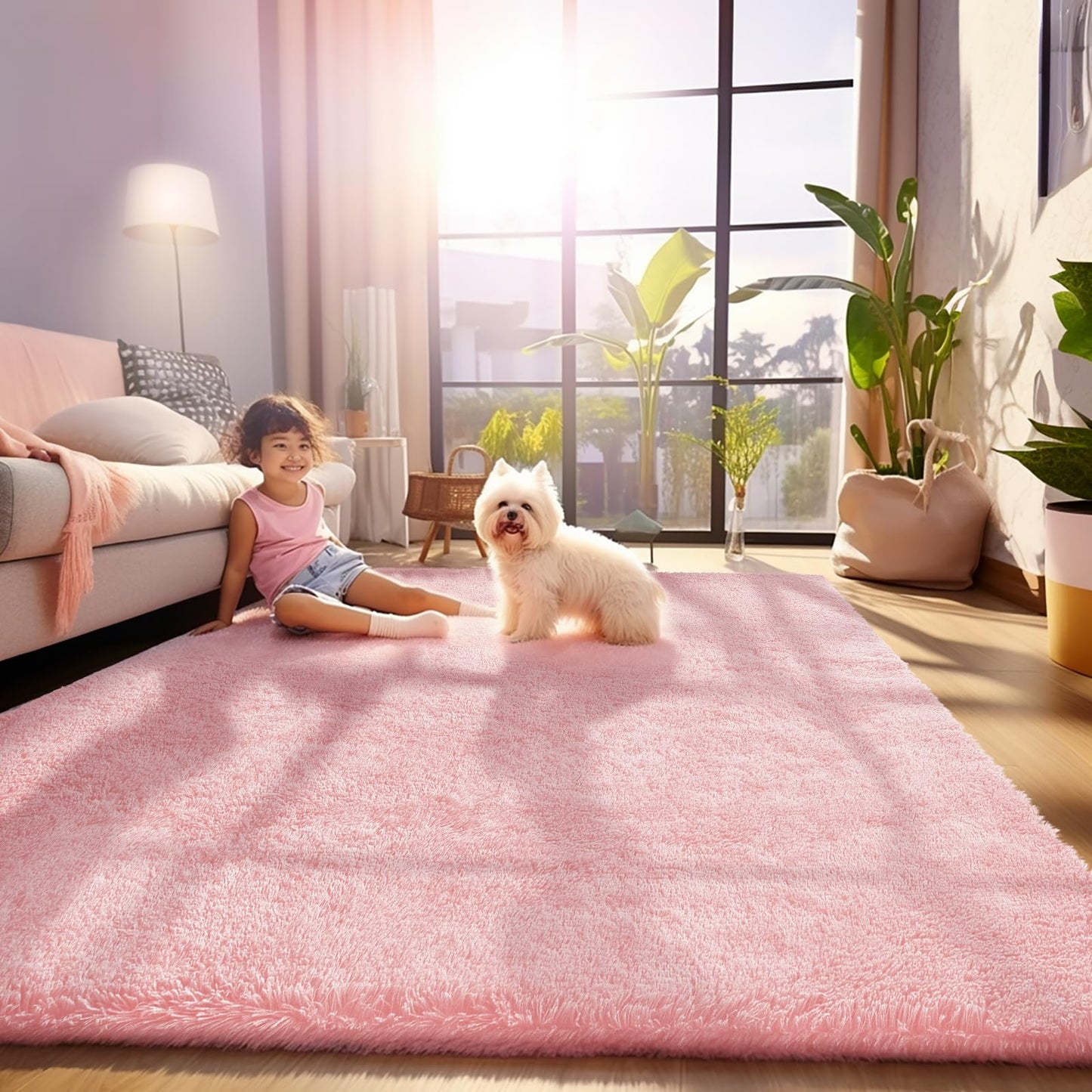 Ophanie Light Pink Area Rugs for Bedroom Girls, 4x6 Fluffy Fuzzy Furry Shag Carpet, Plush Soft Cute Kids Baby Shaggy Bedside Indoor Floor Rug for Teen Dorm Home Decor Aesthetic, Nursery