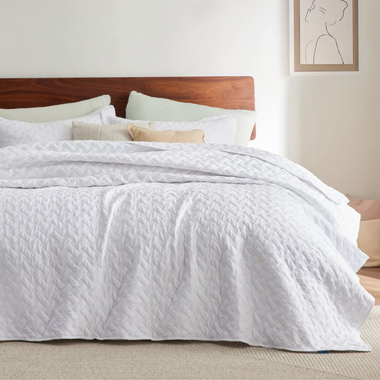 Bedsure Queen Quilt Bedding Set - Lightweight Spring Quilt Full/Queen - White Bedspreads Queen Size - Bedding Coverlets for All Seasons (Includes 1 Quilt, 2 Pillow Shams)