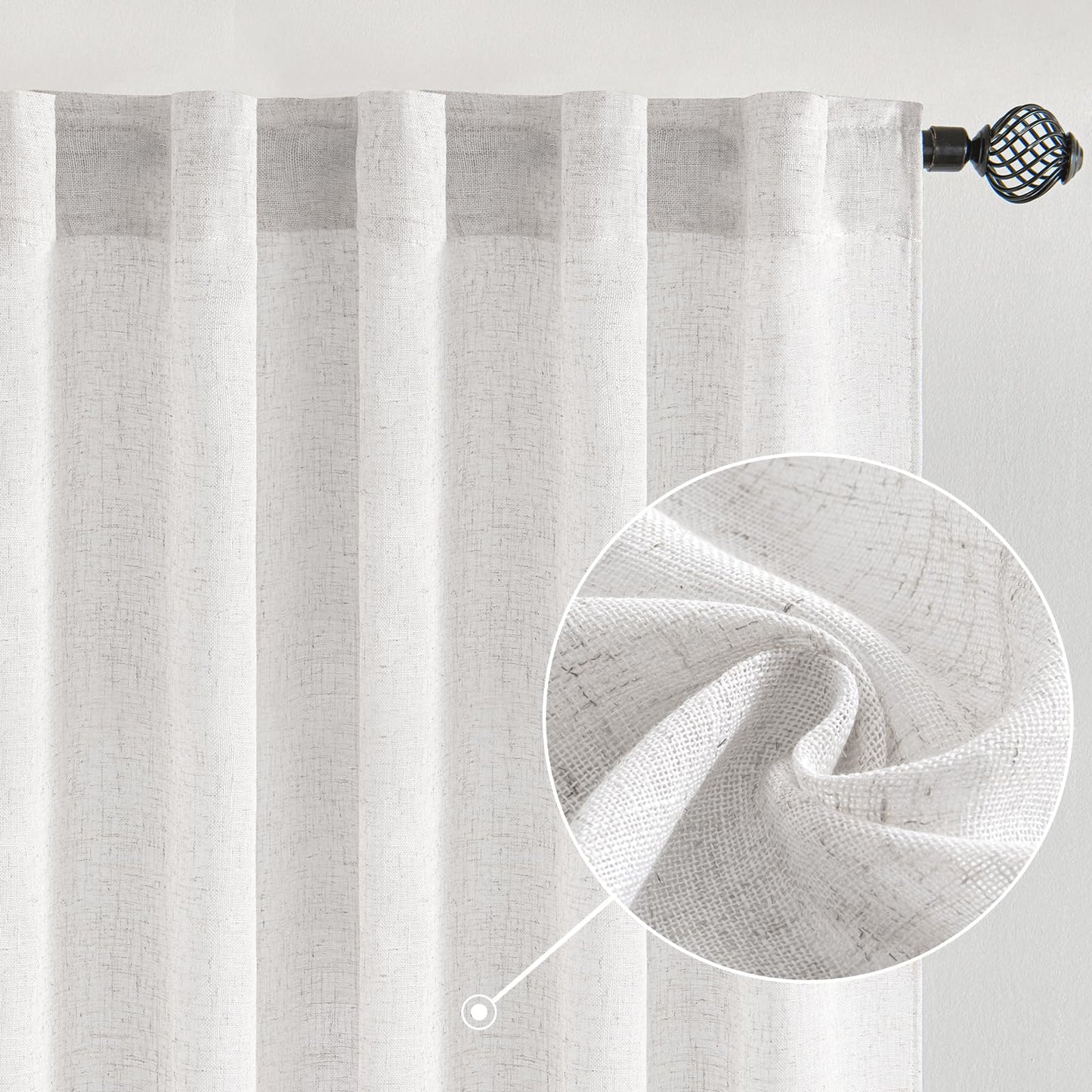 MIULEE White Linen Curtains 84 Inch Length for Bedroom Living Room, Soft Thick Linen Textured Window Drapes Semi Sheer Light Filtering Rod Pocket Back Tab Burlap Look Farmhouse Decor, 2 Panels