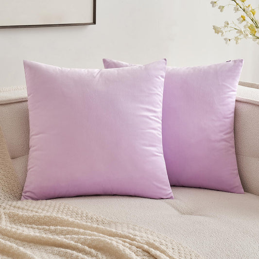 MIULEE Pack of 2 Light Purple Velvet Throw Pillow Covers 18x18 Inch Soft Solid Decorative Square Set Cushion Cases for Spring Couch Sofa Bedroom