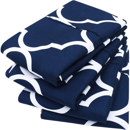 Utopia Bedding Quatrefoil Navy 4 Pack Printed Queen Pillowcases - Brushed Microfiber Fabric, 20 X 30 Inches