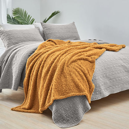 Mustard Yellow Ultra Soft Cozy Sherpa Throw Blanket