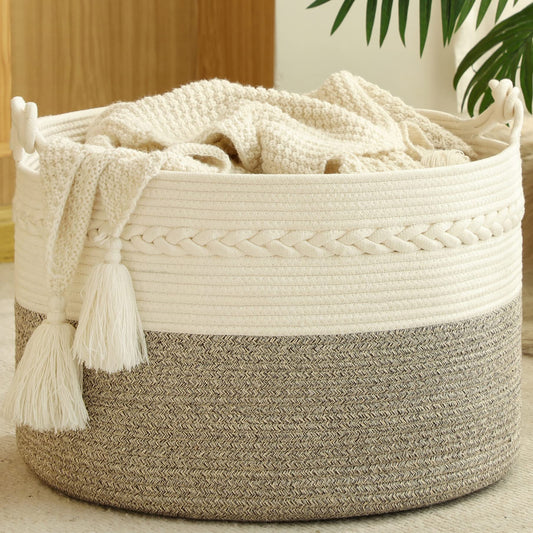 XL Woven Storage Basket (Grey/Beige)