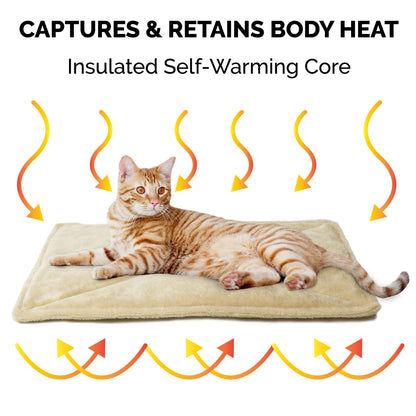 Furhaven ThermaNAP Self-Warming Cat Bed for Indoor Cats & Small Dogs, Washable & Reflects Body Heat - Quilted Faux Fur Reflective Bed Mat - Cream, Small