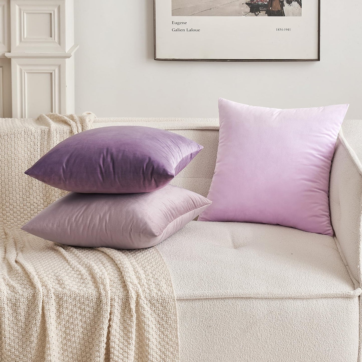 MIULEE Pack of 2 Light Purple Velvet Throw Pillow Covers 18x18 Inch Soft Solid Decorative Square Set Cushion Cases for Spring Couch Sofa Bedroom