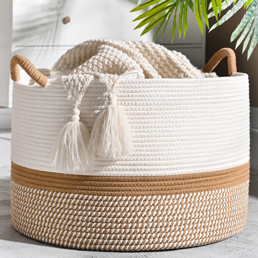 XL Woven Storage Basket (White/Brown)