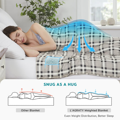 L'AGRATY Weighted Blanket - 60"x80" 15lbs Cooling Breathable Heavy Blanket Microfiber Material with Glass Beads Big Blanket for Adult All-Season Summer Fall Winter Soft Thick Comfort Blanket