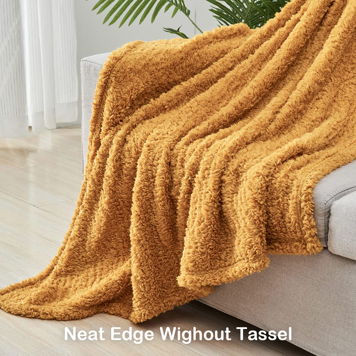 Mustard Yellow Ultra Soft Cozy Sherpa Throw Blanket
