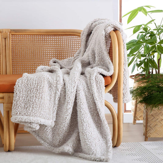 Ombre Taupe Ultra Soft Cozy Sherpa Throw Blanket