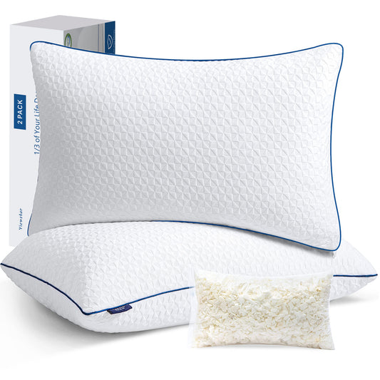 viewstar Shredded Memory Foam Firm Pillows, Queen Size Set of 2, for Side Back Stomach Sleepers, Adjustable Bed Pillows for Sleeping with Washable Removable Cover 20"x 30"