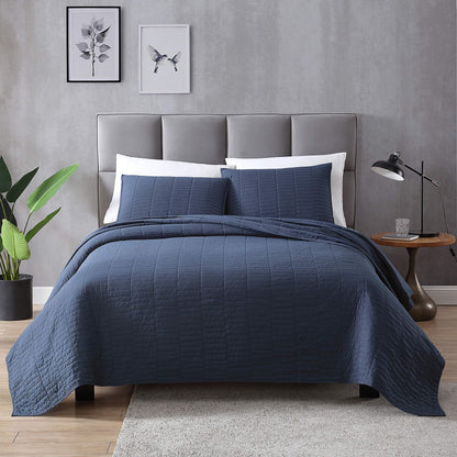 EXQ Home Quilt Set Full/Queen Size Navy 3 Piece,Lightweight Soft Coverlet Modern Style Stitched Quilt Pattern Bedspread Set for All Season(1 Quilt,2 Pillow Shams)