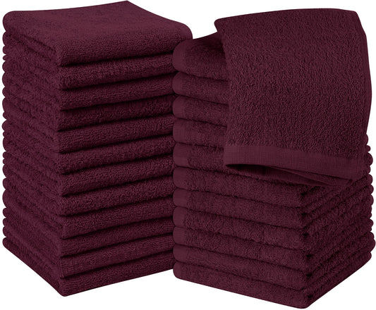 Utopia Towels 12 Pack Cotton Washcloths Set - 100% Ring Spun Cotton, Premium Quality Flannel Face Cloths, Highly Absorbent and Soft Feel Fingertip Towels (Burgundy)
