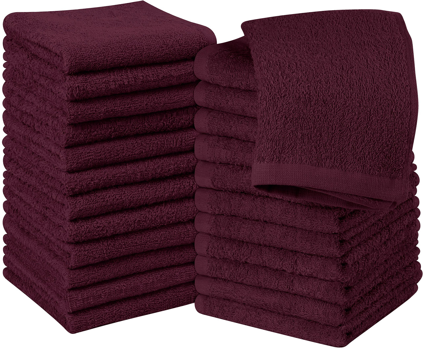 Utopia Towels 24 Pack Cotton Washcloths Set - 100% Ring Spun Cotton, Premium Quality Flannel Face Cloths, Highly Absorbent and Soft Feel Fingertip Towels (Burgundy)