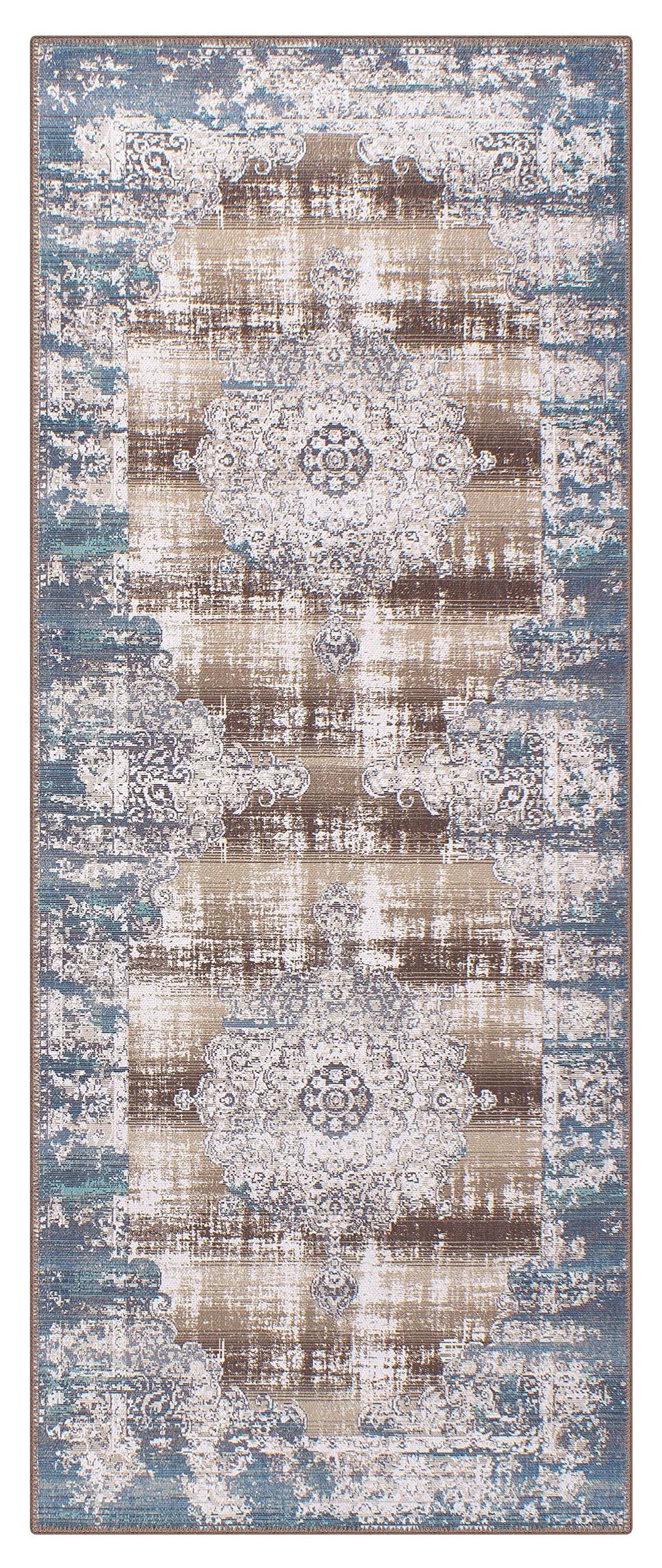 GLN Rugs Machine Washable Area Rug, Rugs for Living Room, Rugs for Bedroom, Bathroom Rug, Kitchen Rug, Printed Vintage Rug, Home Decor Traditional Carpet (Green/Brown, 3' x 5'2")