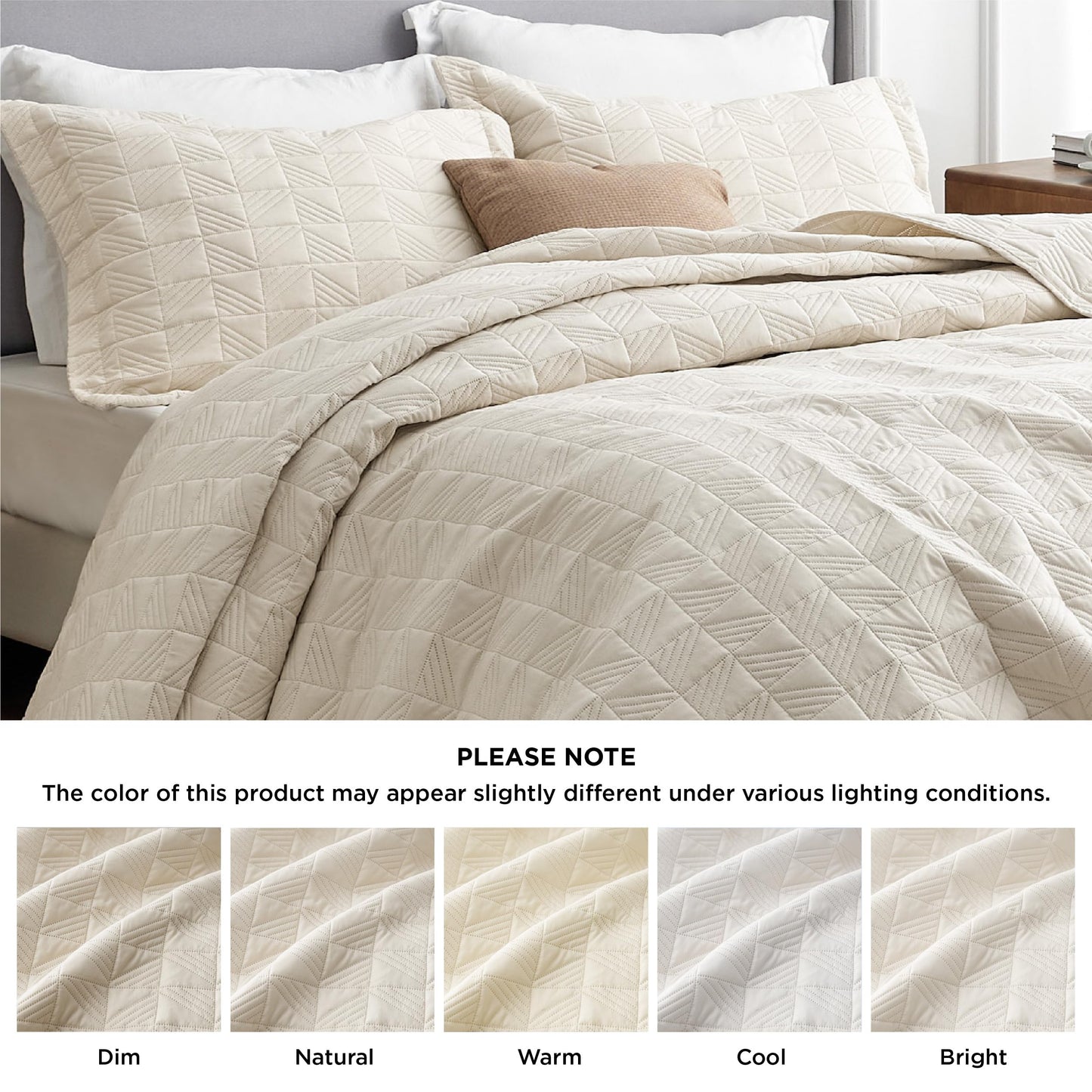 Bedsure Queen Quilt Bedding Set - Soft Ultrasonic Full/Queen Quilt Set - Geometric Bedspread Queen Size - Lightweight Bedding Coverlet for All Seasons (Includes 1 Beige Quilt, 2 Pillow Shams)