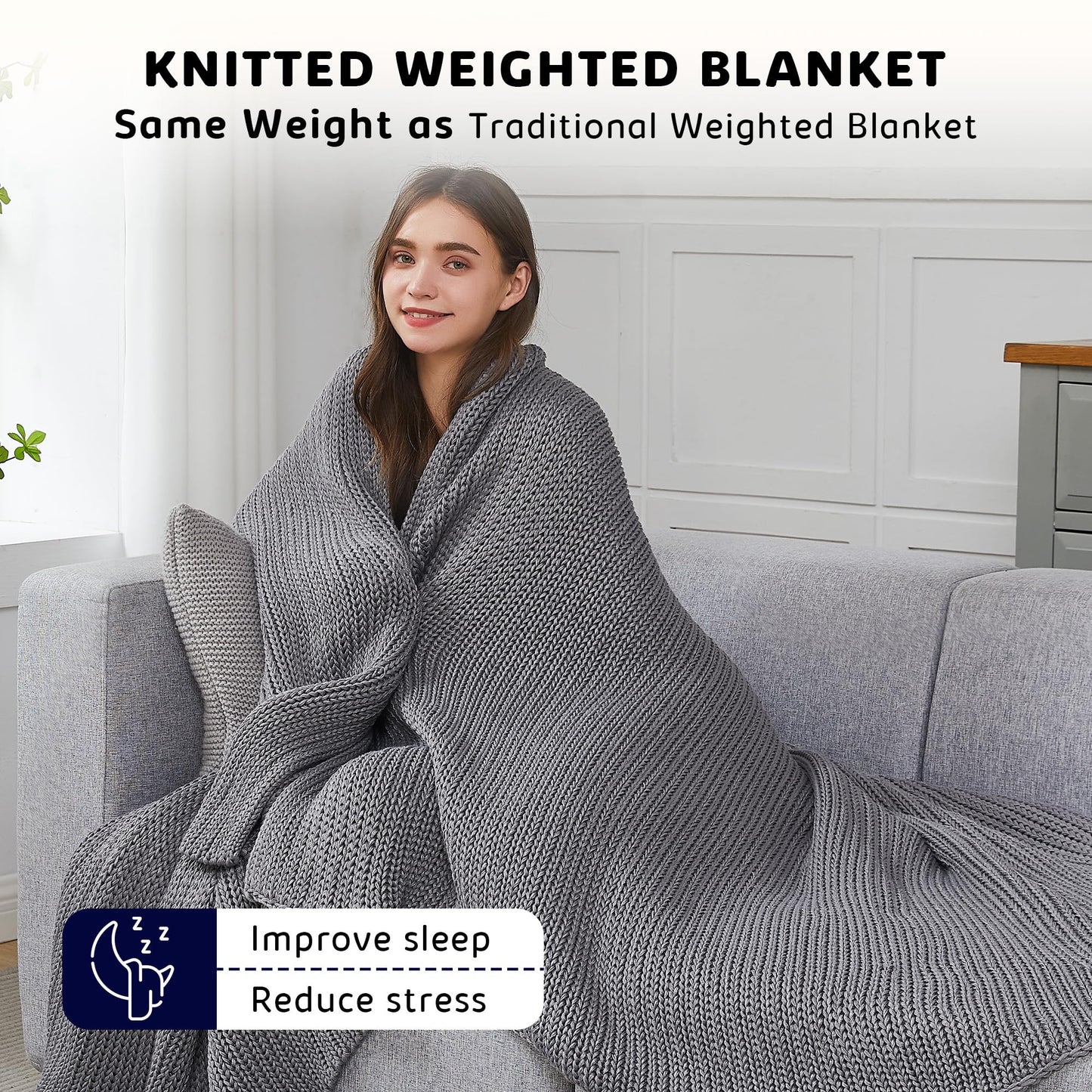 L'AGRATY Knitted Weighted Blanket - 60"x80" 20lbs Cooling Chunky Knit Heavy Blanket for Adults Braided Crochet Throw Thick Cable Yarn Knit Decorative Blanket No Beads Evenly Weighted Machine Washable