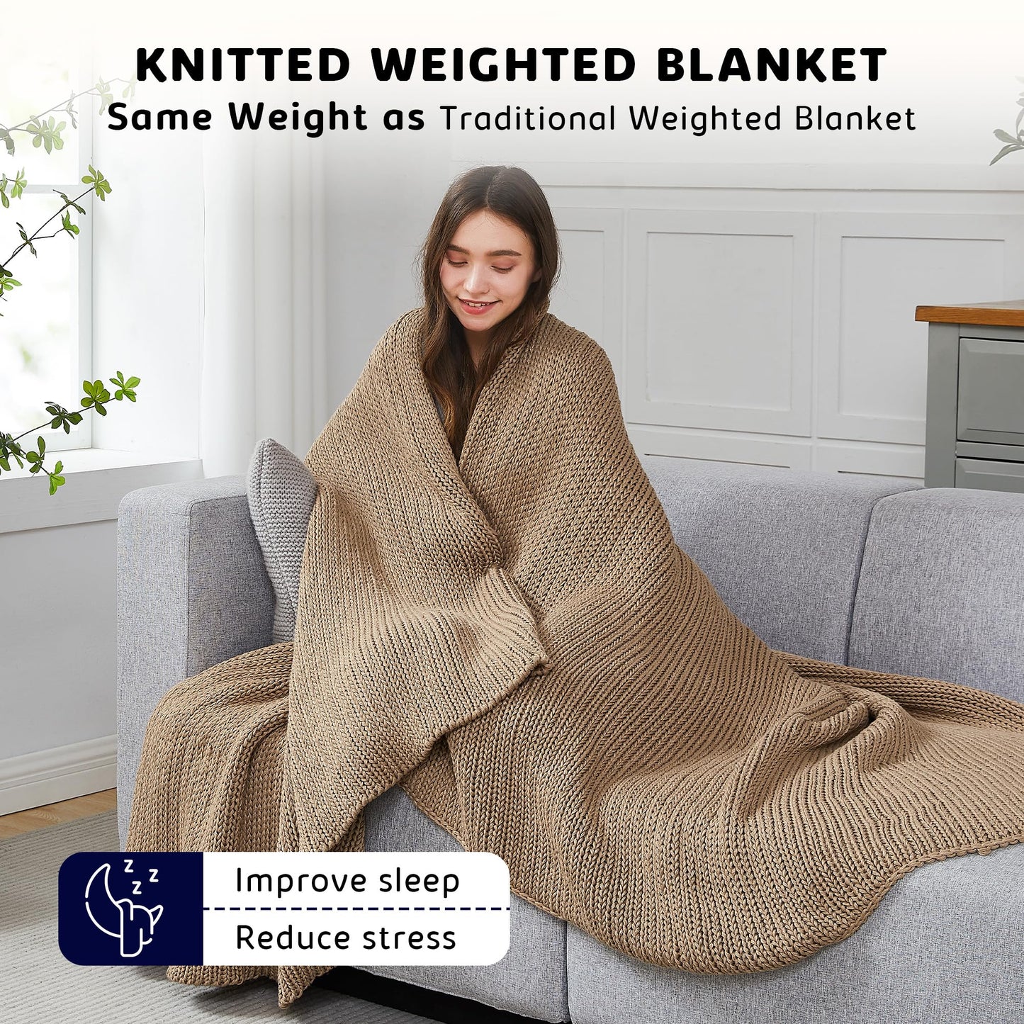 L'AGRATY Knitted Weighted Blanket - 60"x80" 15lbs Cooling Chunky Knit Heavy Blanket for Adults Braided Crochet Throw Thick Cable Yarn Knit Decorative Blanket No Beads Evenly Weighted Machine Washable