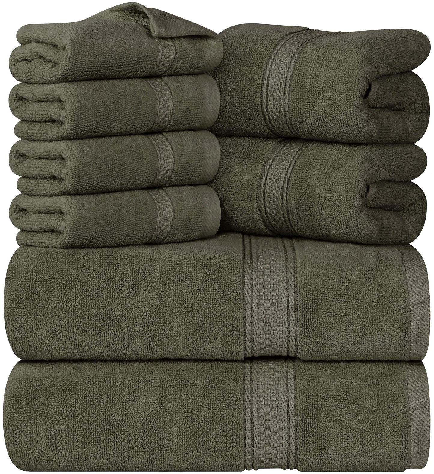 Utopia Towels 8-Piece Premium Towel Set, 2 Bath Towels, 2 Hand Towels, and 4 Wash Cloths, 600 GSM 100% Ring Spun Cotton Highly Absorbent Towels for Bathroom, Gym, Hotel, and Spa (Dusty Olive)