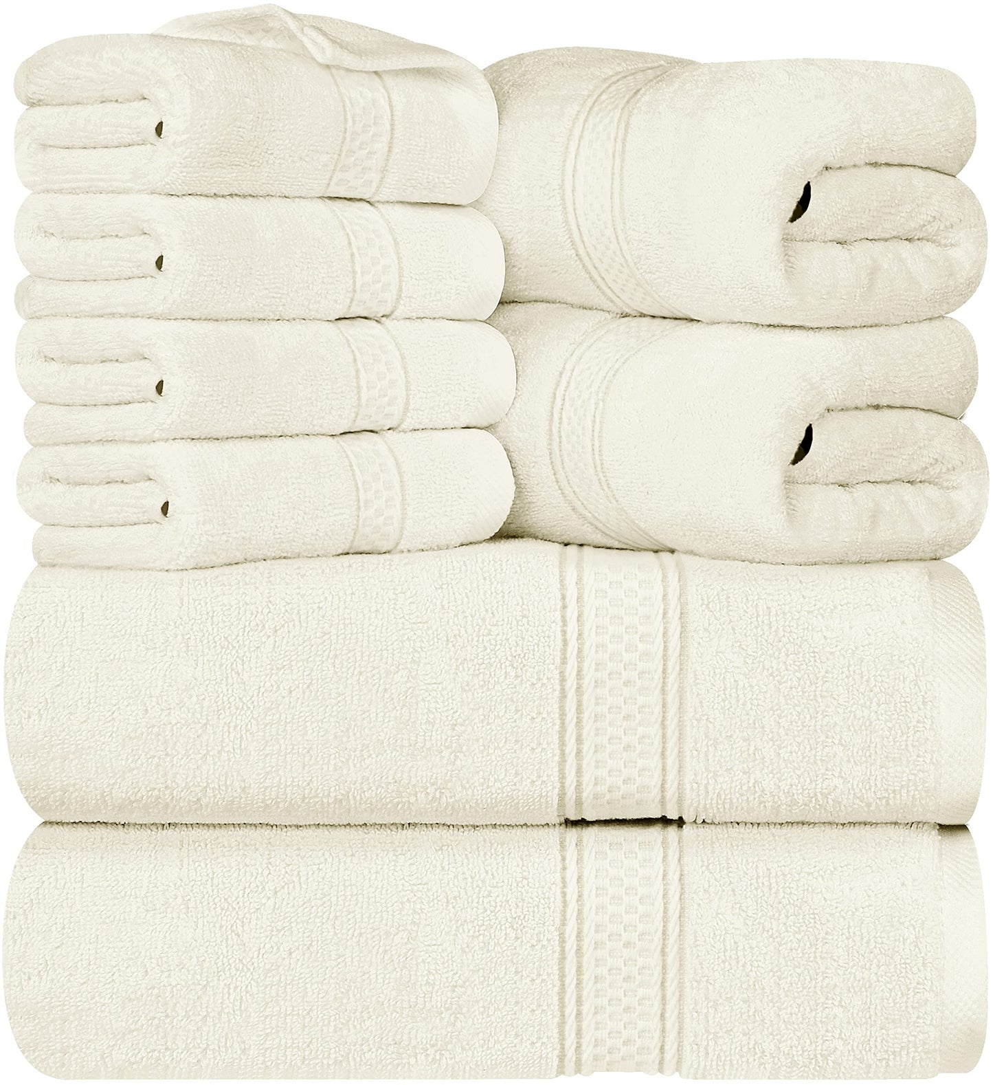Utopia Towels 8-Piece Premium Towel Set, 2 Bath Towels, 2 Hand Towels, and 4 Wash Cloths, 600 GSM 100% Ring Spun Cotton Highly Absorbent Towels for Bathroom, Gym, Hotel, and Spa (Ivory)