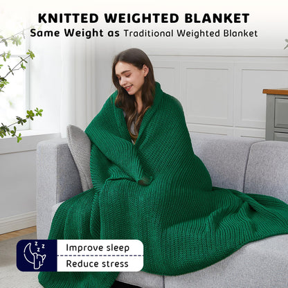 L'AGRATY Knitted Weighted Blanket - 60"x80" 20lbs Cooling Chunky Knit Heavy Blanket for Adults Braided Crochet Throw Thick Cable Yarn Knit Decorative Blanket No Beads Evenly Weighted Machine Washable