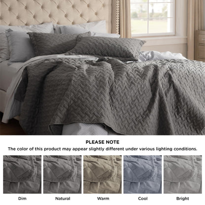 Bedsure Queen Quilt Bedding Set - Lightweight Summer Quilt Full/Queen - Grey Bedspreads Queen Size - Bedding Coverlets for All Seasons (Includes 1 Quilt, 2 Pillow Shams)