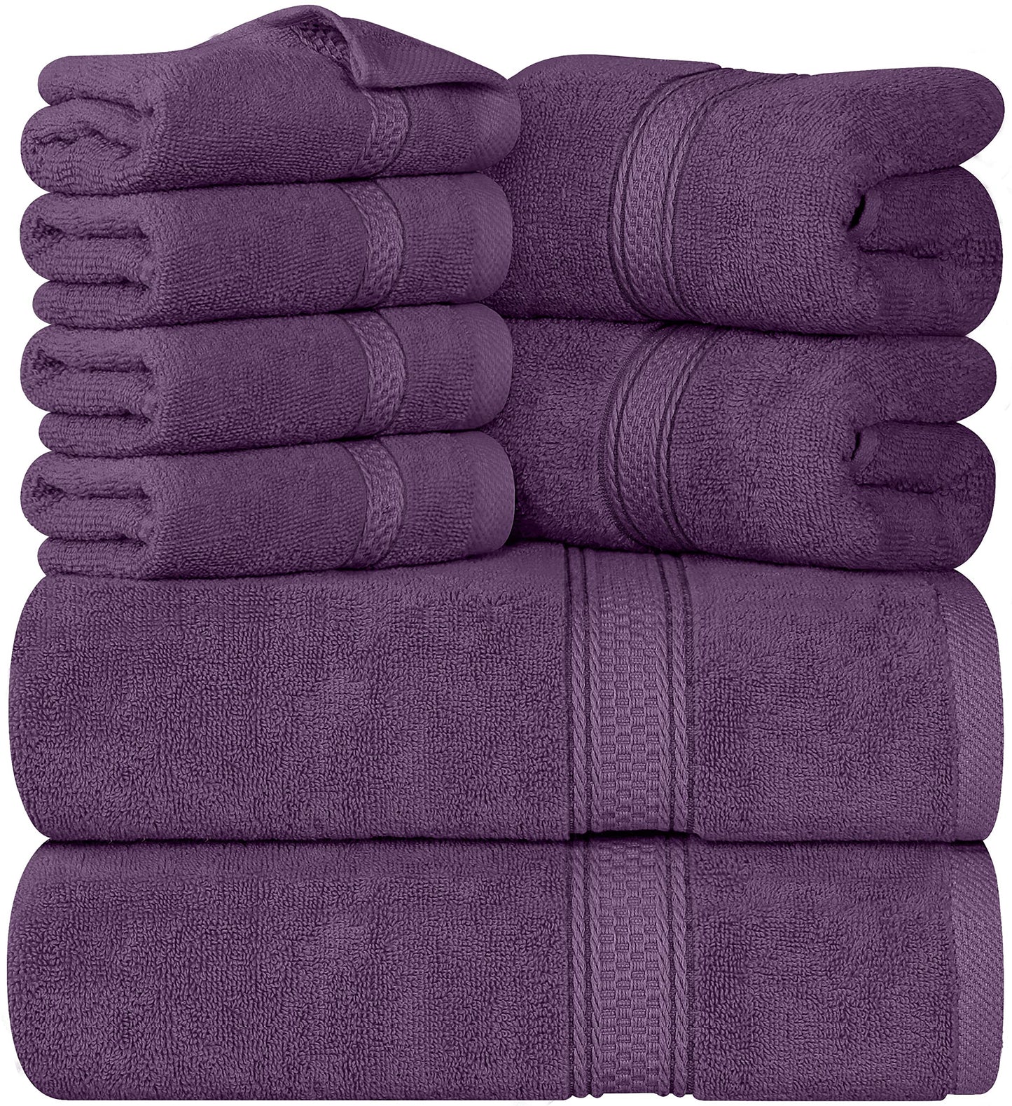 Utopia Towels 8-Piece Premium Towel Set, 2 Bath Towels, 2 Hand Towels, and 4 Wash Cloths, 600 GSM 100% Ring Spun Cotton Highly Absorbent Towels for Bathroom, Gym, Hotel, and Spa (Plum)
