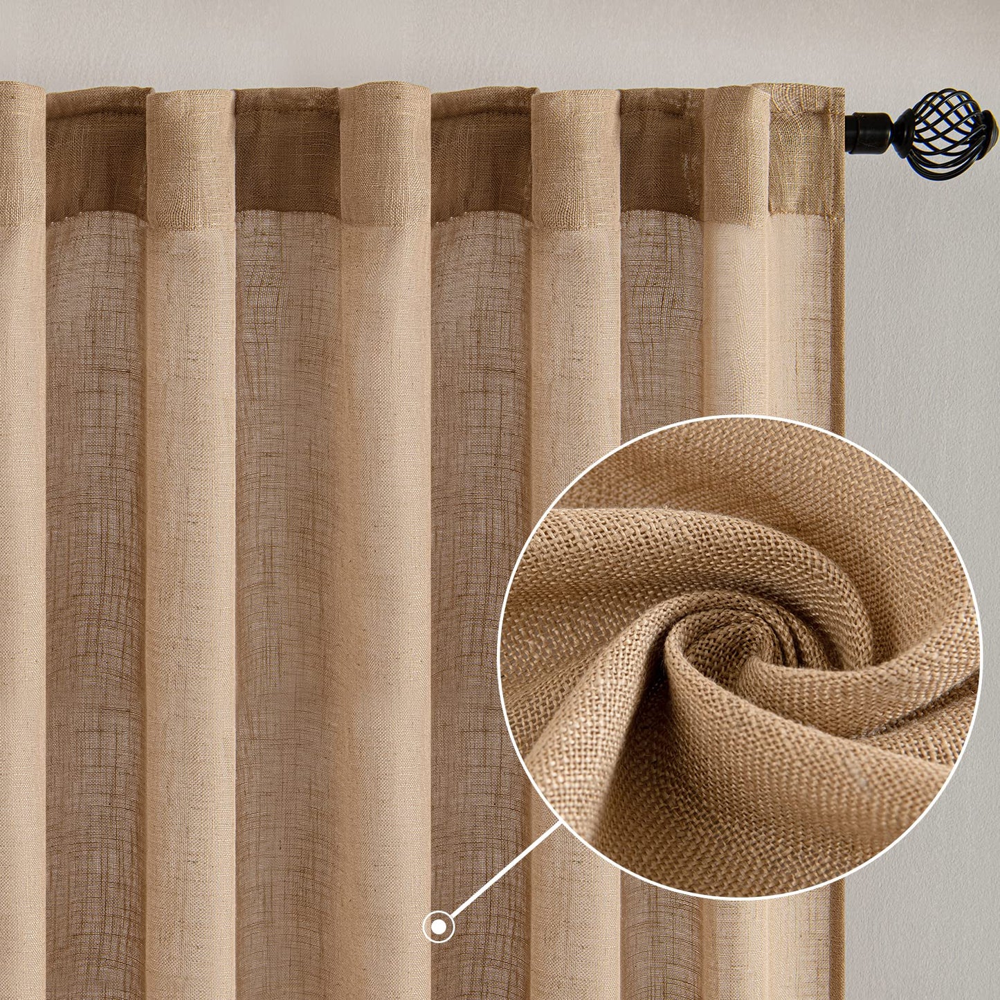 MIULEE Brown Linen Curtains 84 Inch Length for Bedroom Living Room, Soft Thick Linen Textured Window Drapes Semi Sheer Light Filtering Back Tab Rod Pocket Burlap Look Farmhouse Decor, 2 Panels