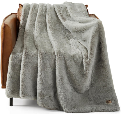 UGG Euphoria Silver Plush Faux Fur Reversible Throw Blanket