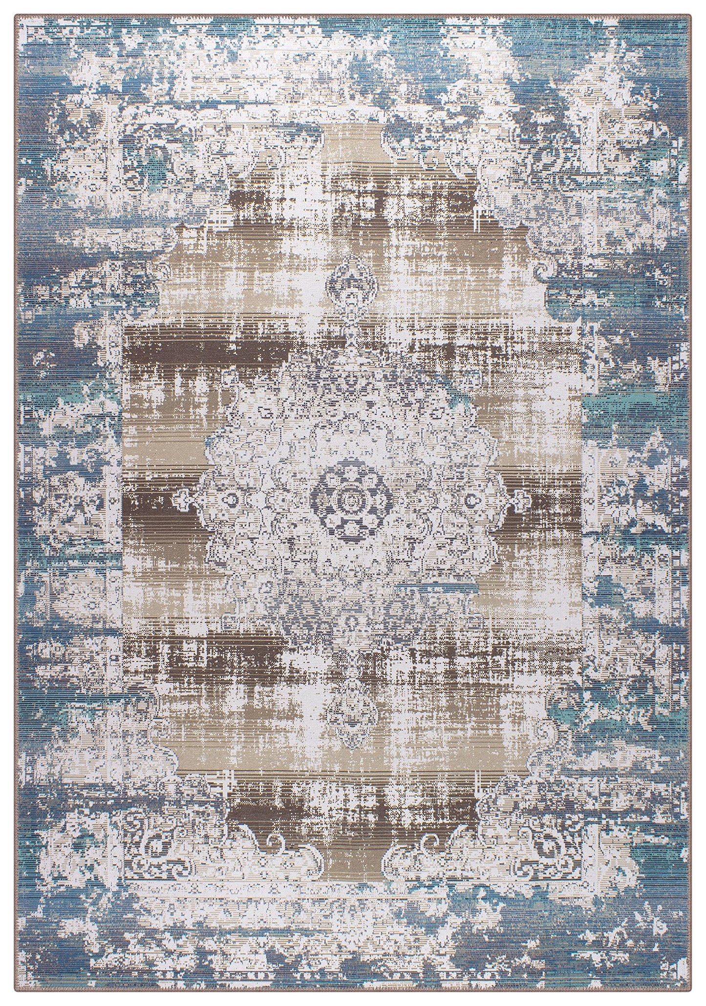 GLN Rugs Machine Washable Area Rug, Rugs for Living Room, Rugs for Bedroom, Bathroom Rug, Kitchen Rug, Printed Vintage Rug, Home Decor Traditional Carpet (Green/Brown, 3' x 5'2")