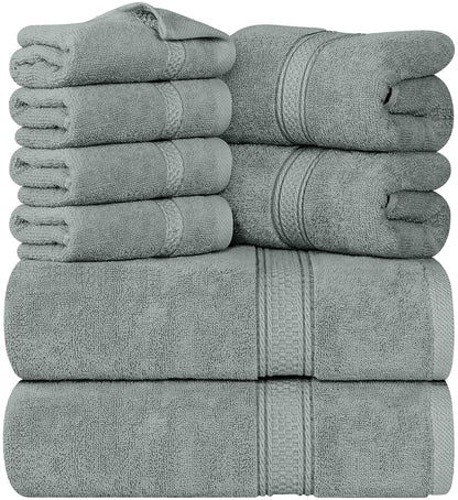Utopia Towels 8-Piece Premium Towel Set, 2 Bath Towels, 2 Hand Towels, and 4 Wash Cloths, 600 GSM 100% Ring Spun Cotton Highly Absorbent Towels for Bathroom, Gym, Hotel, and Spa (Cool Grey)