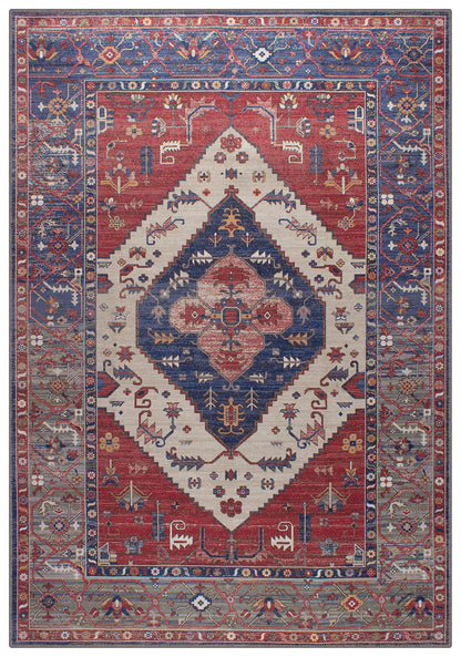 GLN Rugs Machine Washable Area Rug, Rugs for Living Room, Rugs for Bedroom, Bathroom Rug, Kitchen Rug, Printed Vintage Rug, Home Decor Traditional Carpet (Navy/RED, 3' x 5'2")