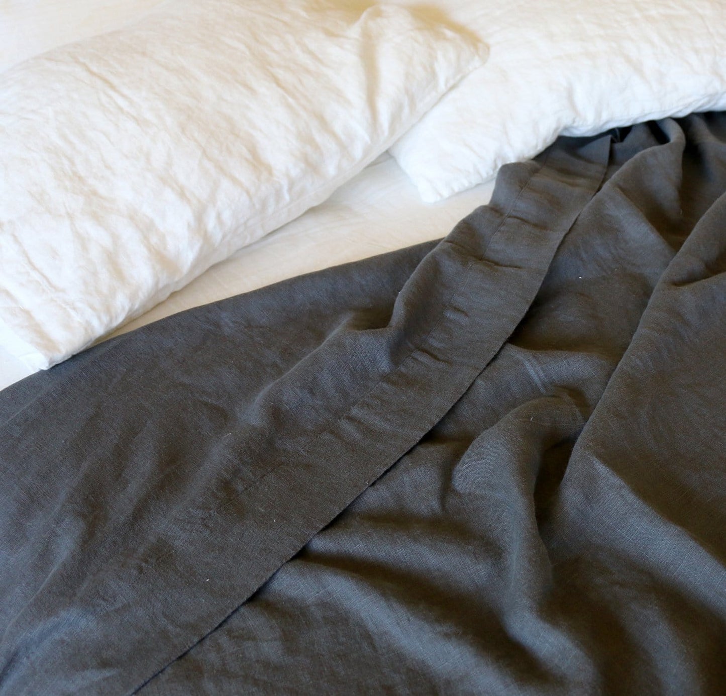white and dark grey charcoal linen summer bedding - summer cover lightweight linen blanket